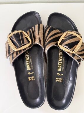 BIRKENSTOCK Madrid Big Buckle Animal Print Pony Hair Sandals Slides Shoes 39